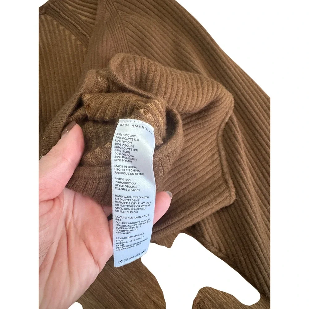 Good American Ribbed Bodysuit Size 2 Espresso Brown Minimalist Clean Essential - Picture 4 of 4